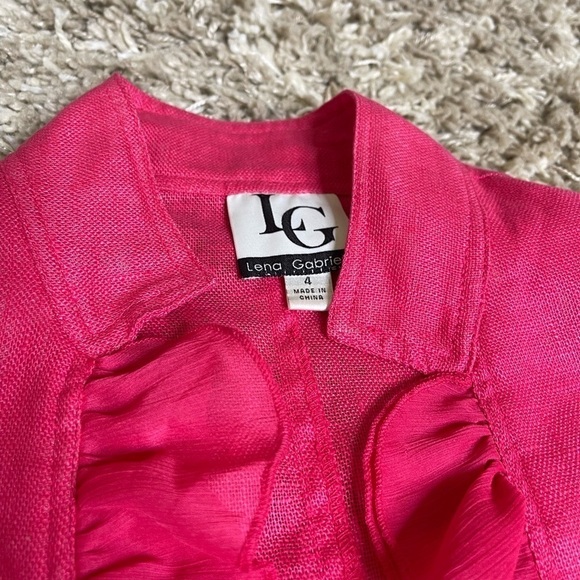 Lena Gabrielle Vintage 100% Linen Pink Fuschia Ruffle Jacket Size 4 #0449 - Picture 16 of 16
